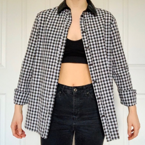 Vegan leather collared chequered shirt - Picture 2 of 4